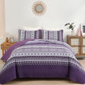 Boho Quilt Set Queen Size Bohemian Purple 3 Piece Quilt Set