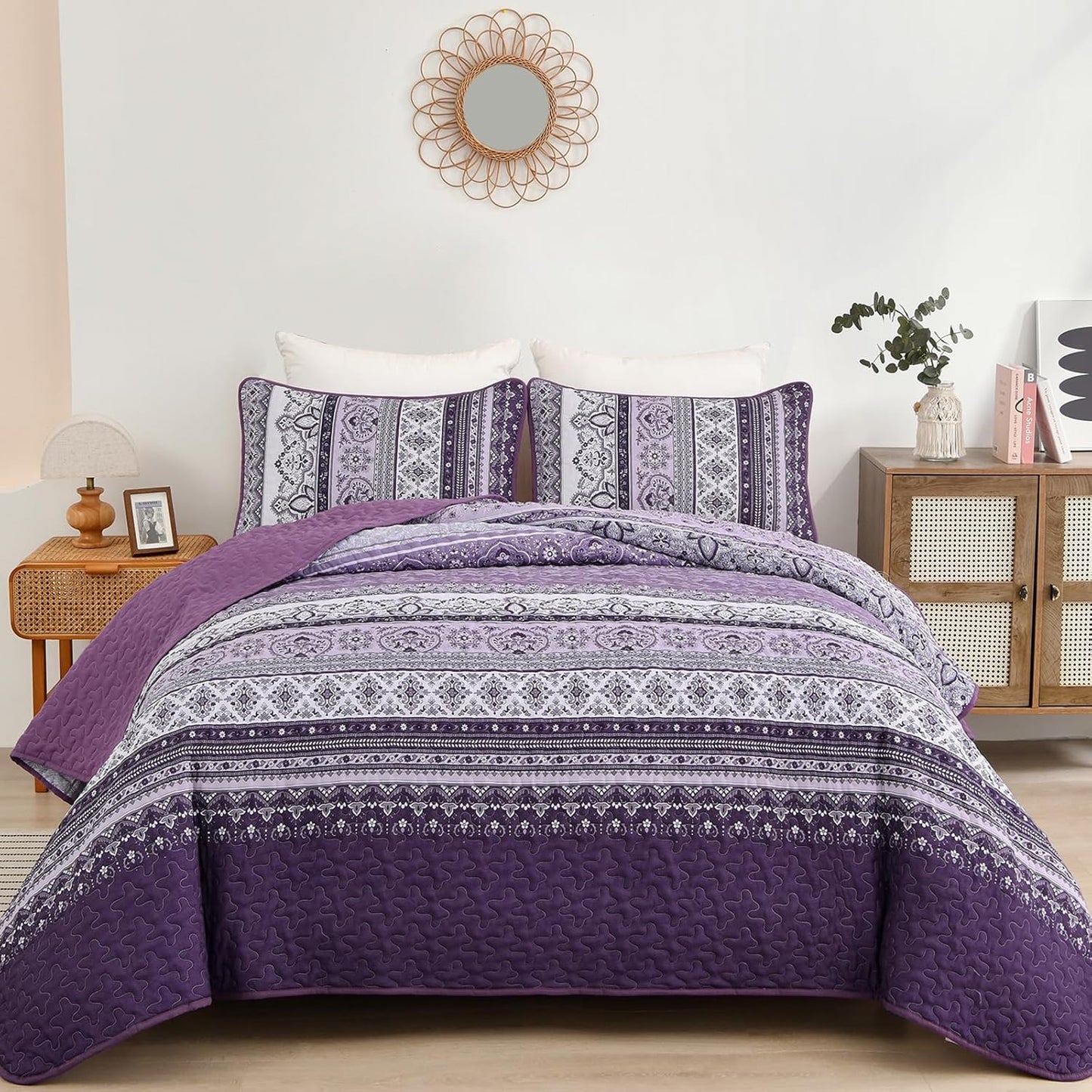 Bohemian Purple Quilt Set Queen Size for All Seasons Bedding