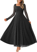 Women Maxi Dress Fall 2025 Floral Square Neck Long Sleeve - Elegant
