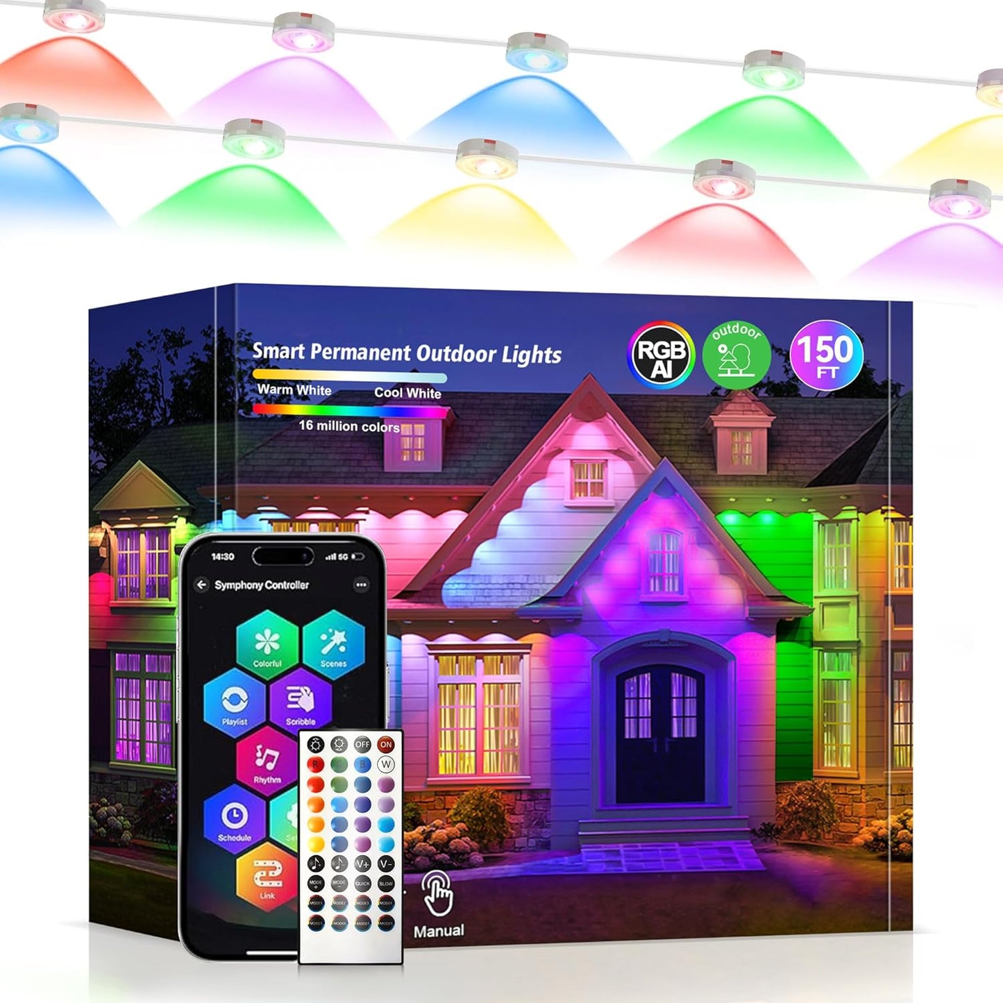 Permanent Outdoor Lights 150ft RGB+IC String Lights for Decor