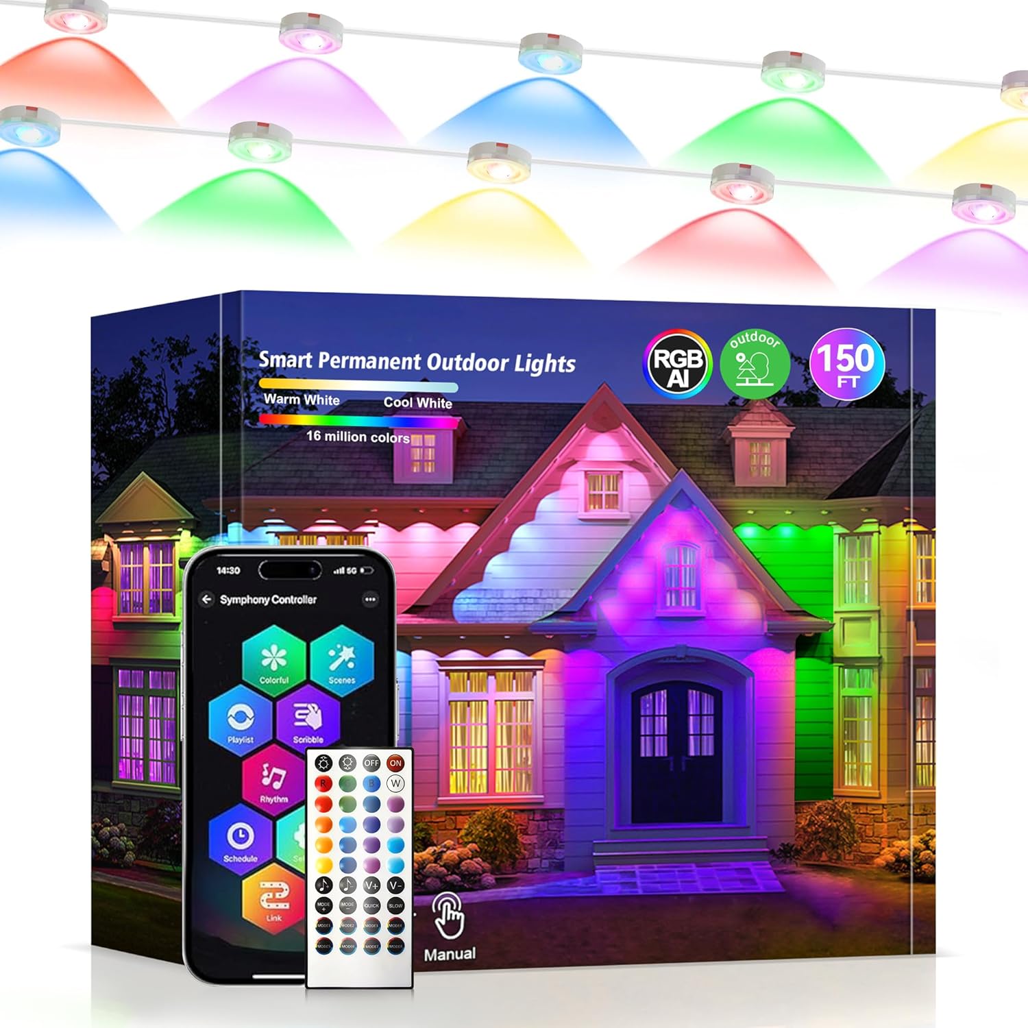 Permanent Outdoor Lights 150ft RGB+IC String Lights for Decor