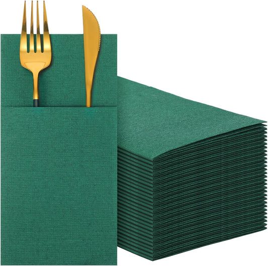 Cindeer 150 Pcs Dark Green Linen Dinner Napkins with Pocket