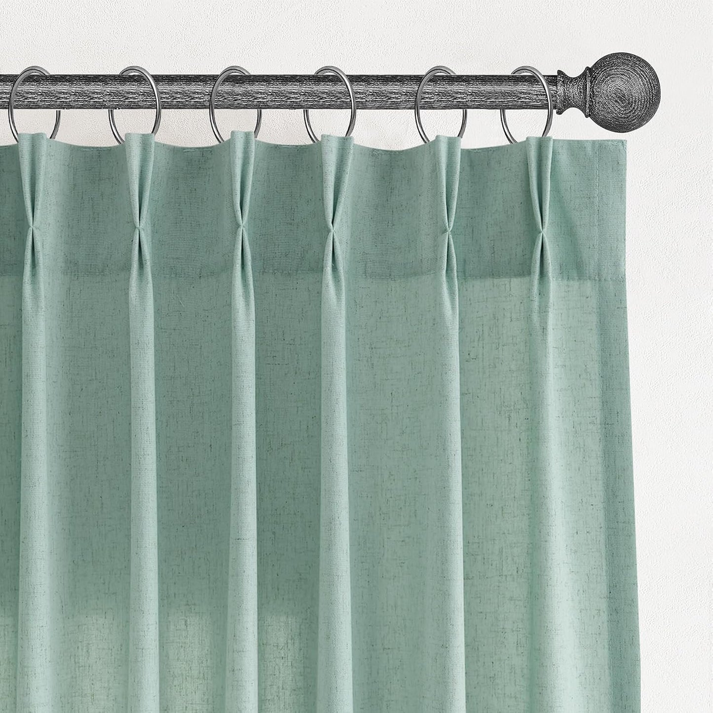 Aqua Green Pinch Pleated Linen Curtains for Living Room 84 Inch