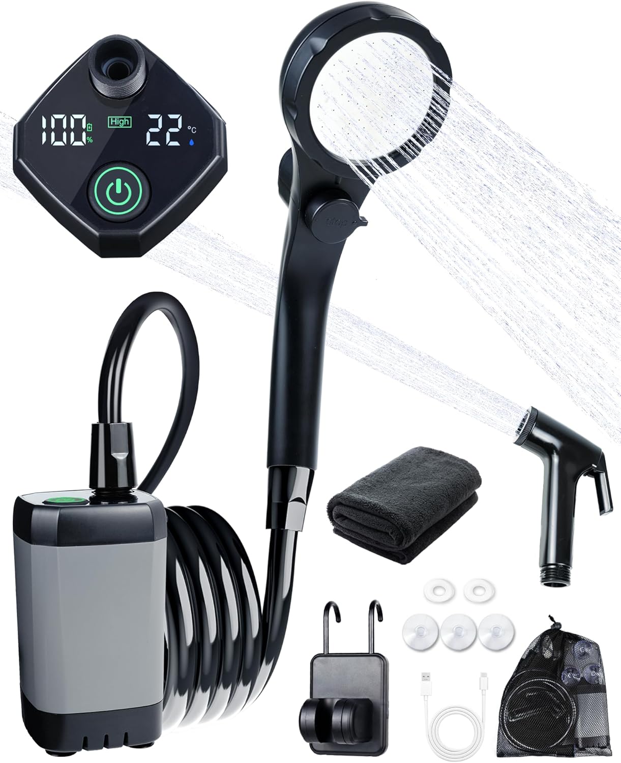 Beviliu Portable Shower: Rechargeable Outdoor Shower for Camping