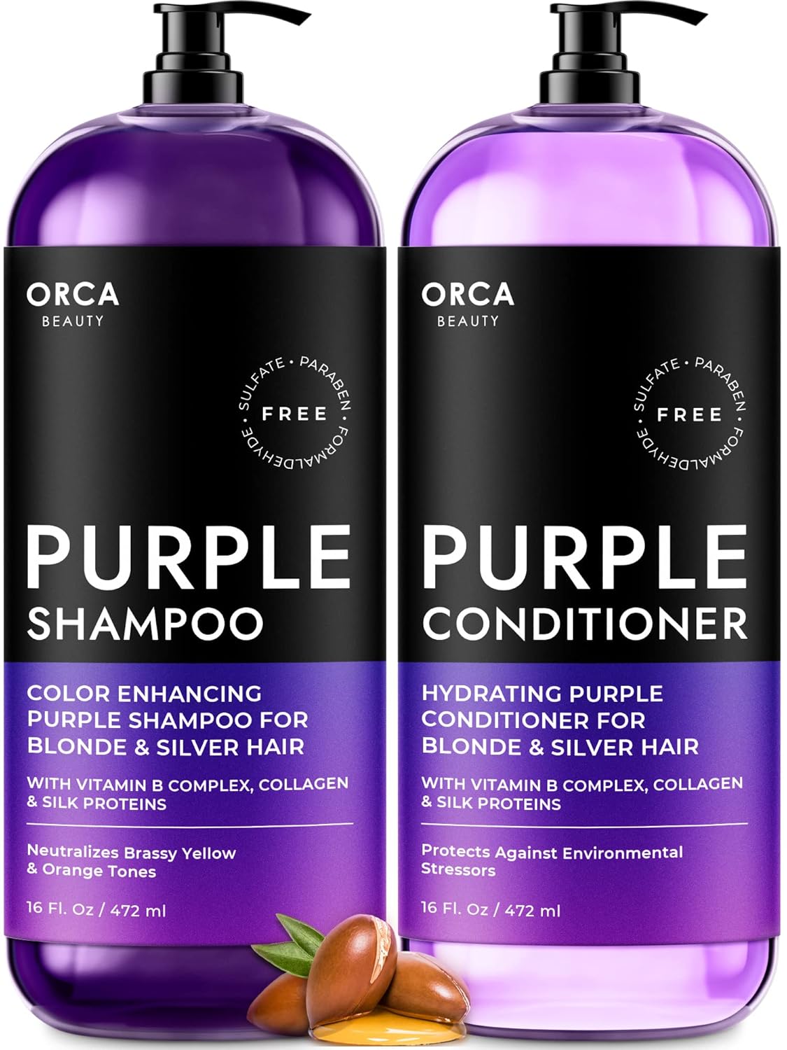 Biotin & Argan Oil Purple Toning Set for Color & Gray Hair by Orca Beauty - Sulfate Free