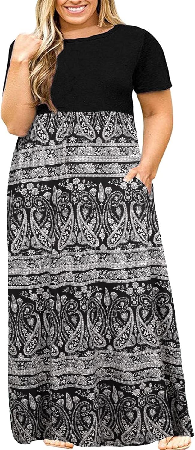 Kancystore Plus Size Maxi Dress with Pockets for Summer Fun