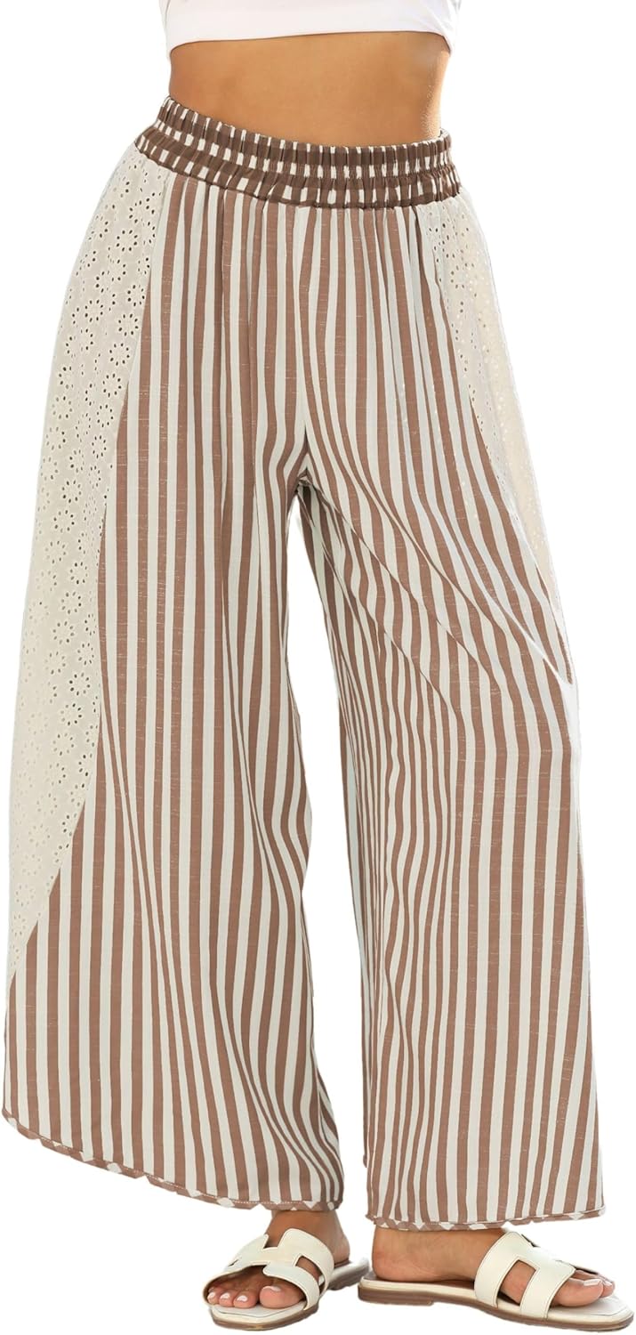 Athlisan Womens Summer Casual Loose Striped Wide Leg Pants