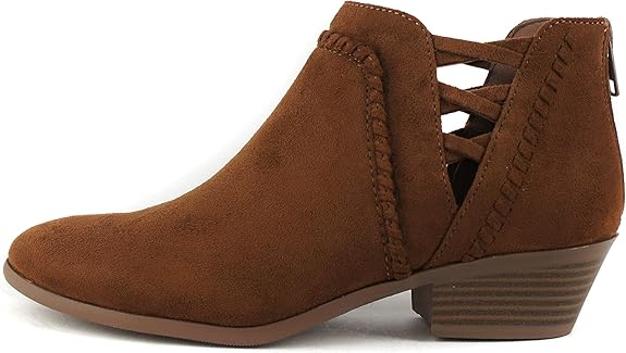 Soda CHANCE Womens Perforated Cut Out Stacked Block Heel Booties