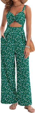 Womens Wide Leg Summer Jumpsuit - V Neck Twist Romper