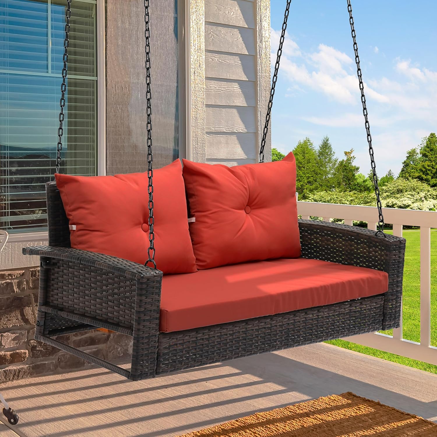 YITAHOME Wicker Hanging Porch Swing Chair for Outdoor Relaxation