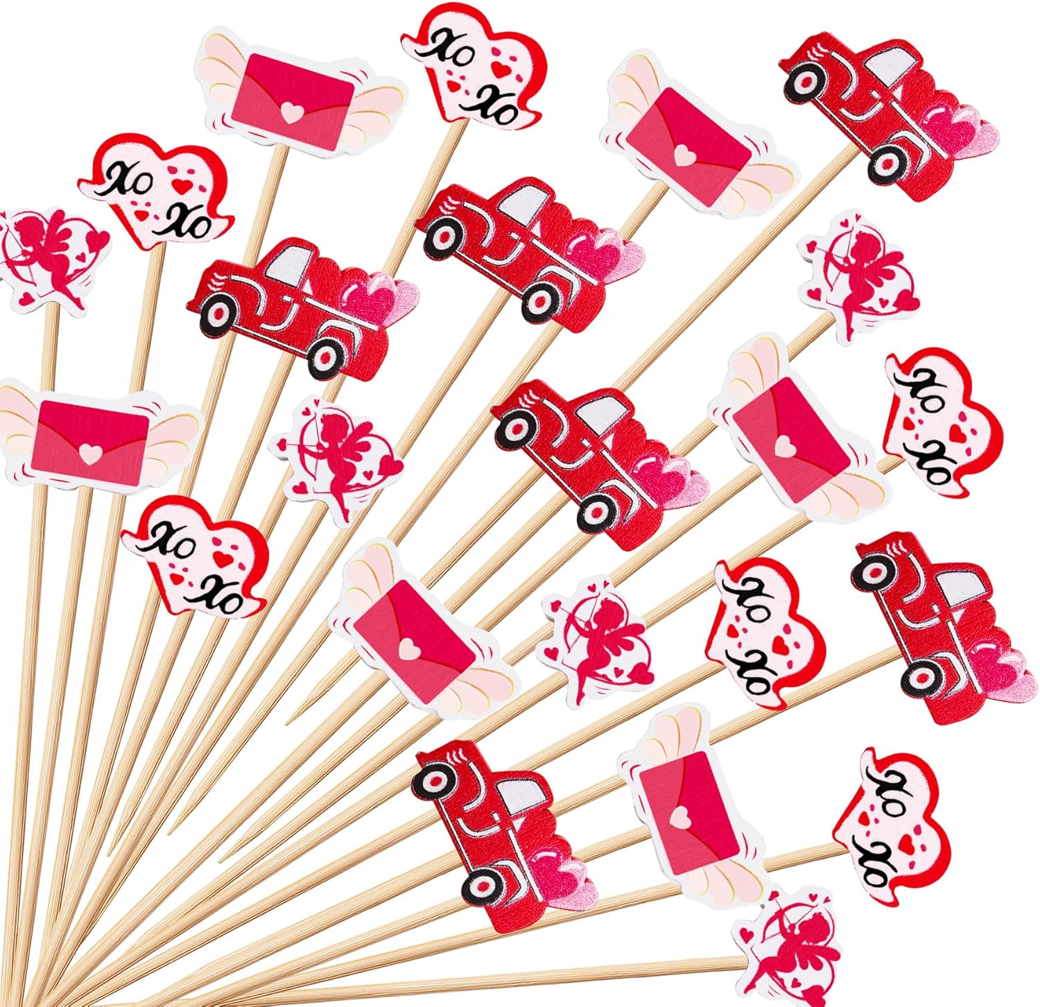 Valentine's Day Heart Toothpicks - 100 Bamboo Picks