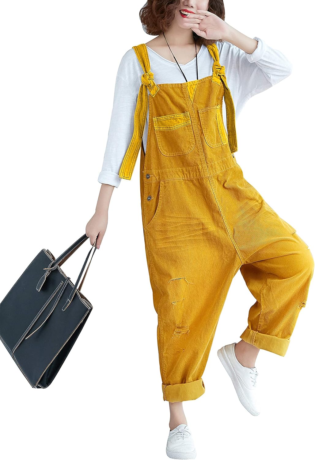 Yeokou Women's Loose Baggy Denim Wide Leg Jumpsuit Rompers