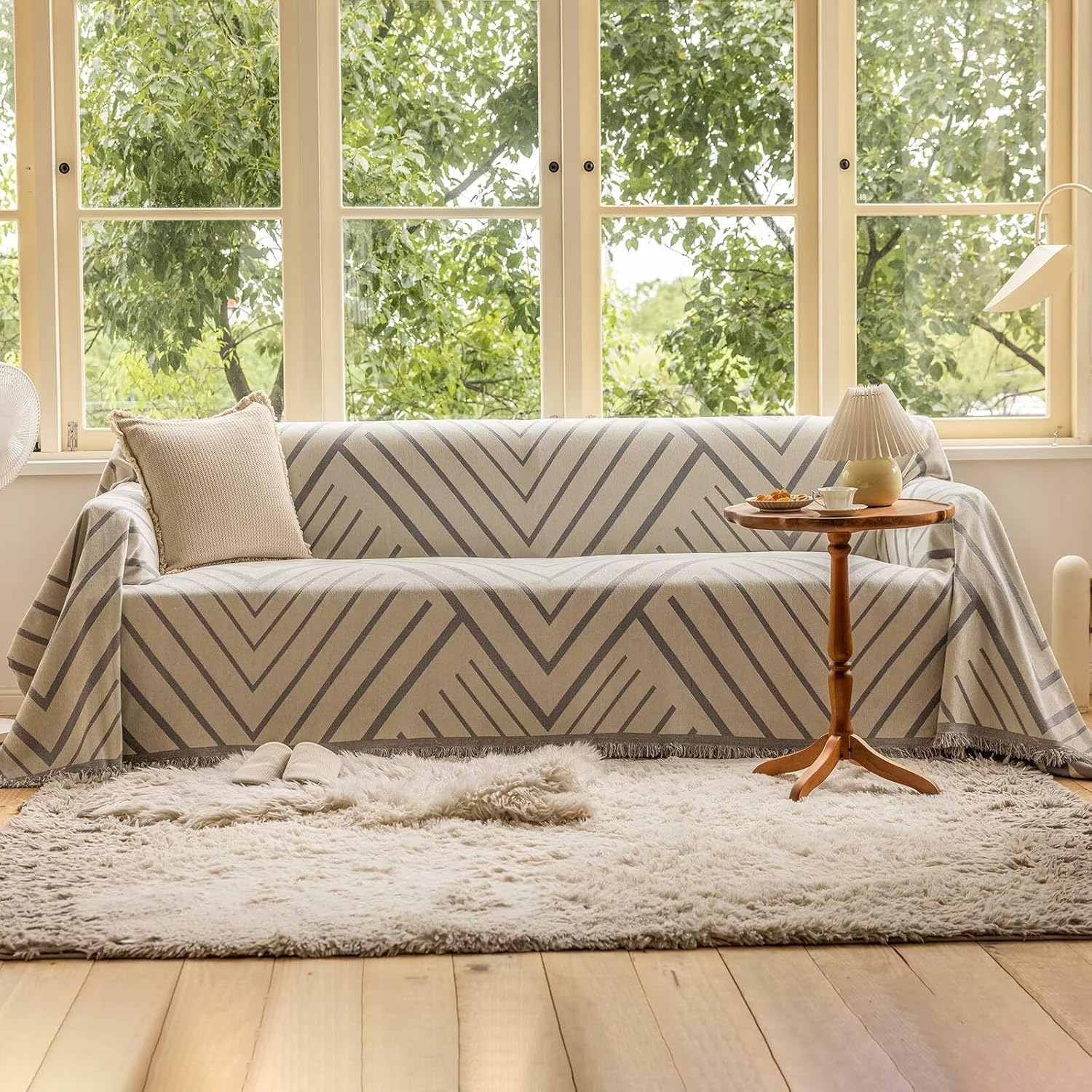 VClife Boho Farmhouse Couch Cover for 3 Cushion Sofa Decor