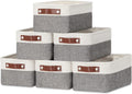 Small Storage Baskets 6 Pack - Collapsible Canvas Linen Organizers