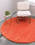Unique Loom Solid Shag Area Rug 4 ft 1 in Round - Plush Tiger Orange