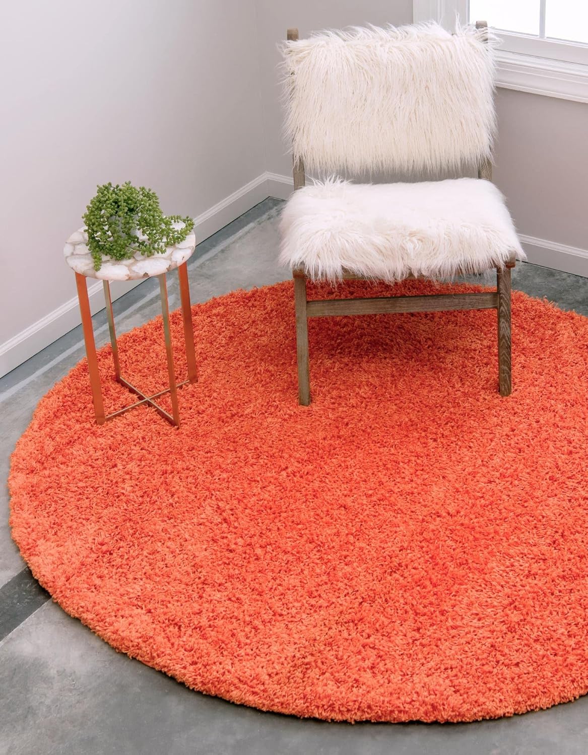 Unique Loom Solid Shag Collection Area Rug in Tiger Orange