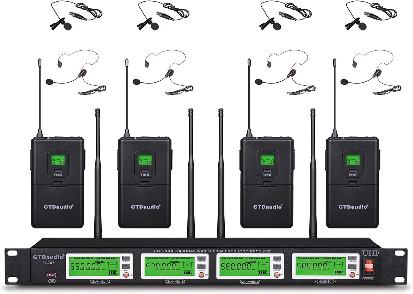 GTD Audio 4x800 Adjustable Channels UHF Wireless Mic System