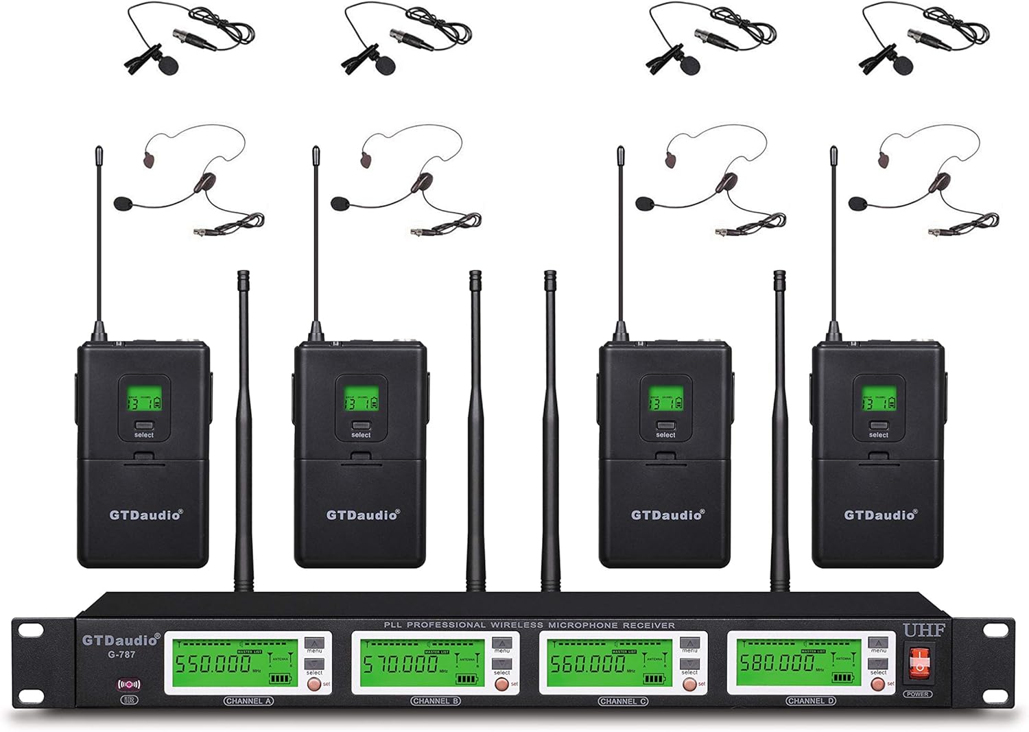 GTD Audio 4x800 Adjustable Channels UHF Wireless Mic System