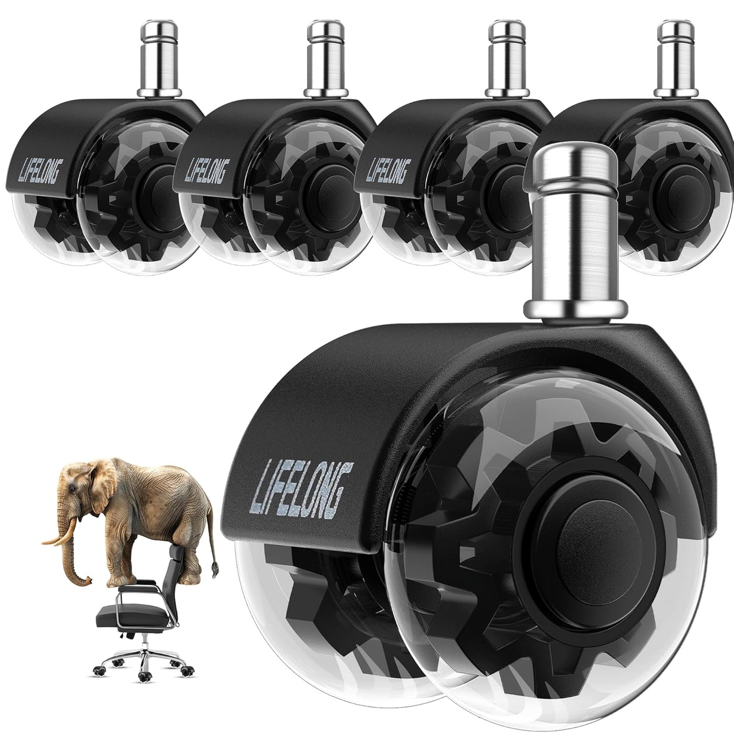 Lifelong Heavy-Duty Chair Casters for Any Floor - Set of 5