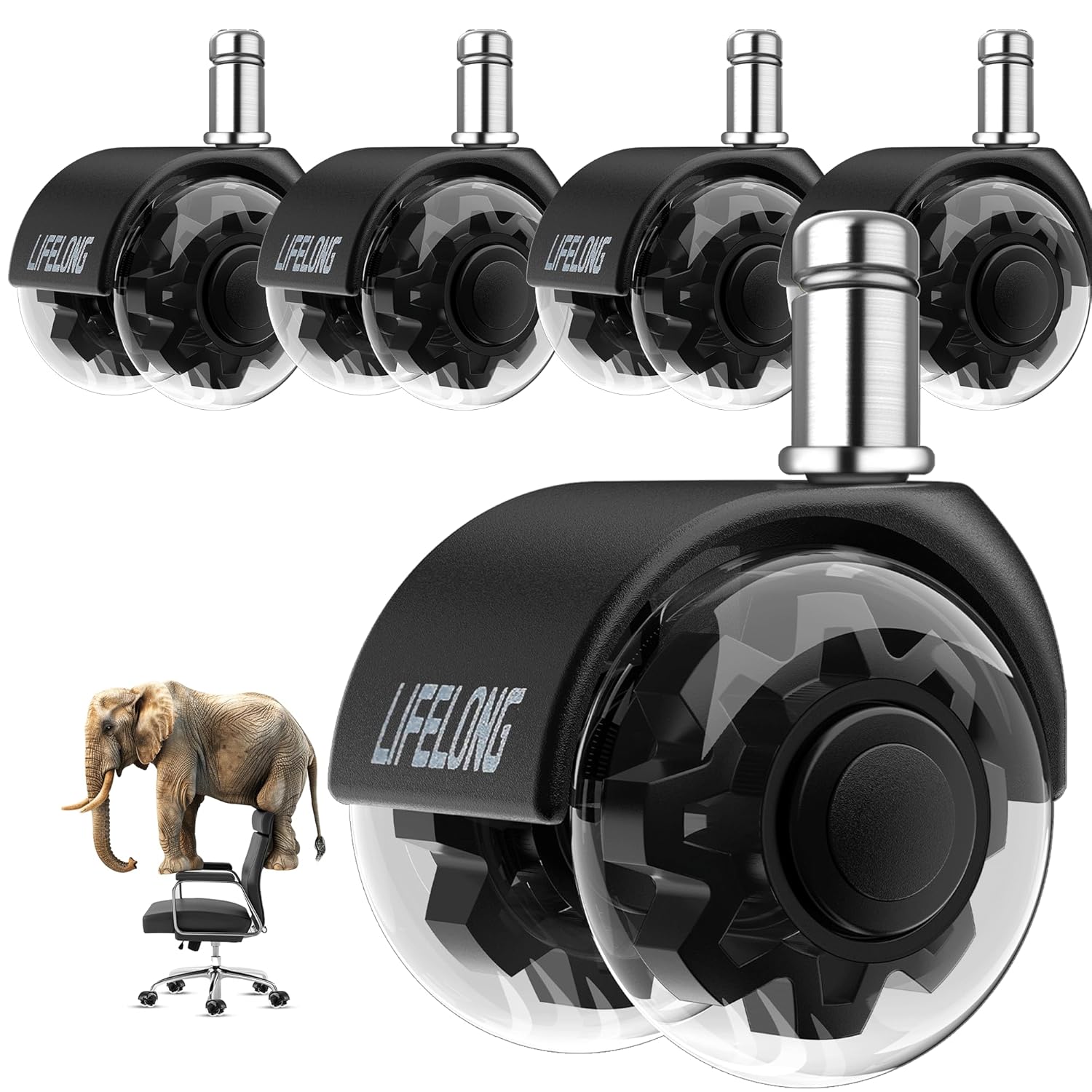 Lifelong Heavy-Duty Chair Casters for Any Floor - Set of 5