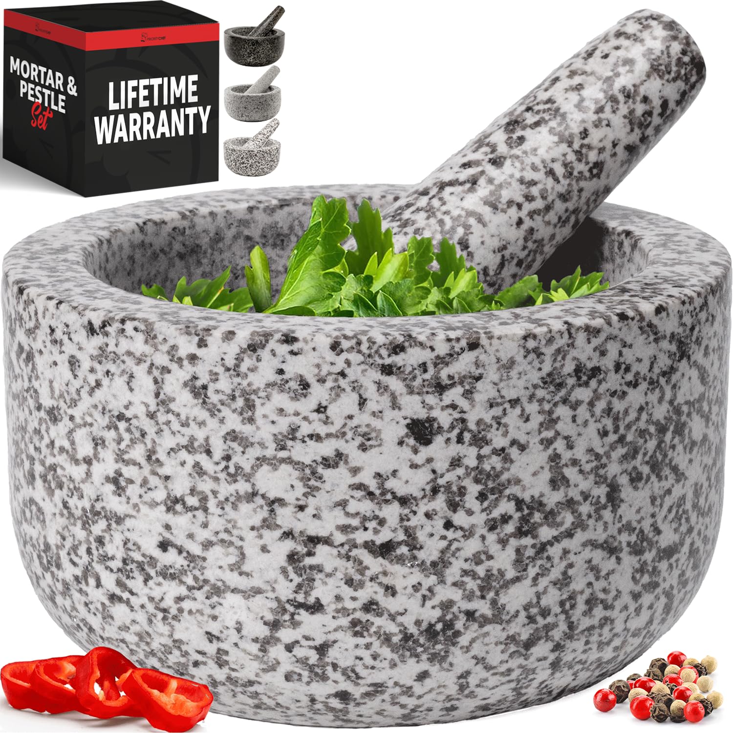 PriorityChef Heavy Duty Granite Mortar and Pestle Set for Cooking