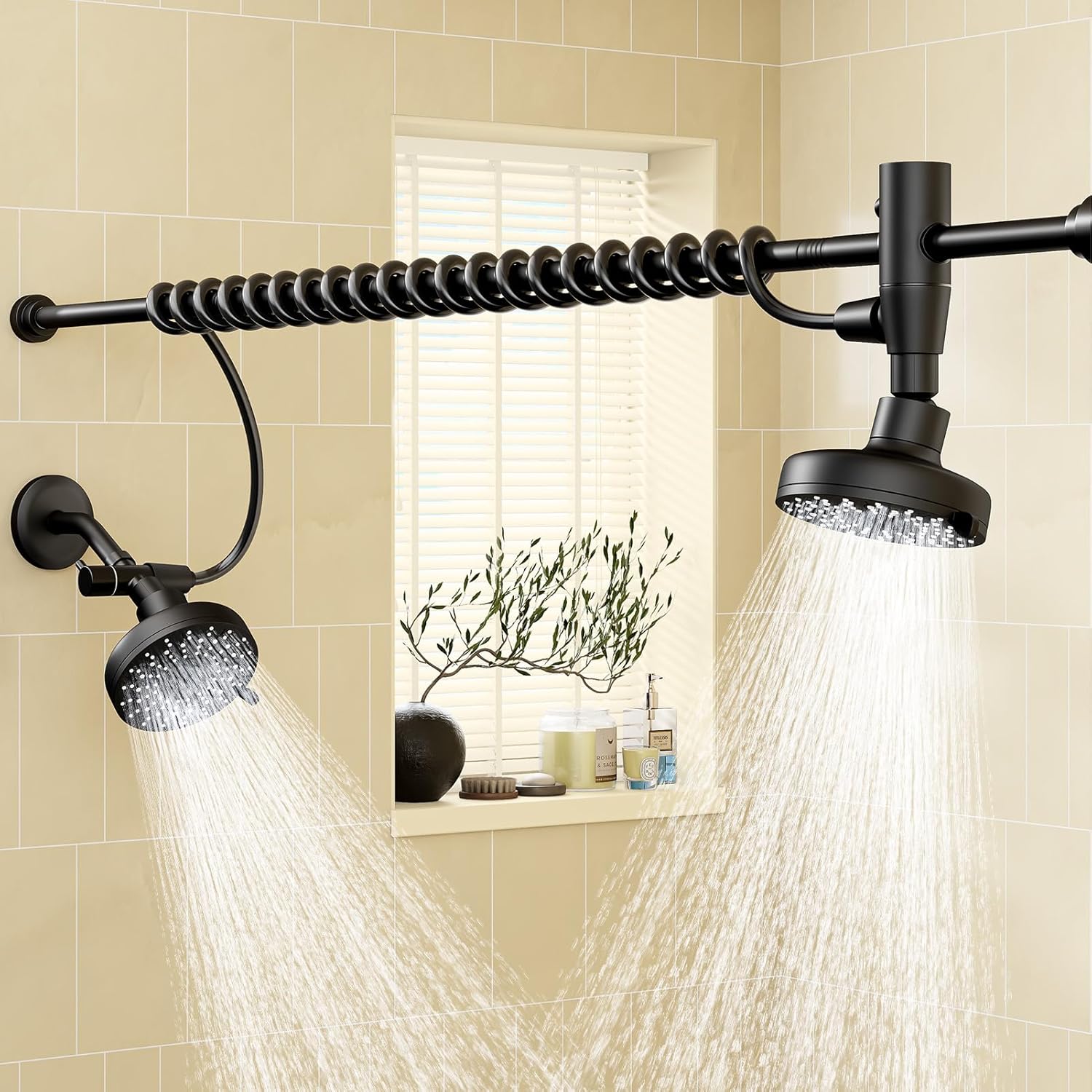 Dual Shower Head System for Couples - High Pressure Adjustable Slider