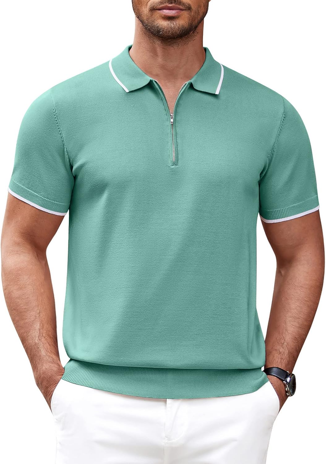 Stylish COOFANDY Men's Zipper Polo Shirt for Casual Wear