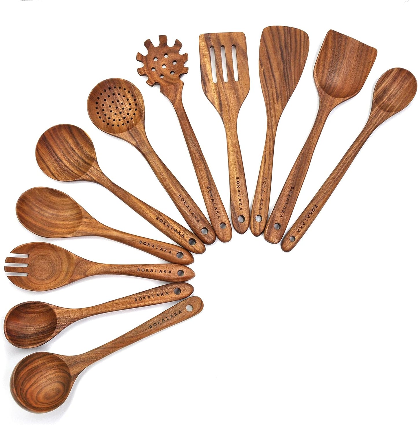 11 Pcs Wooden Kitchen Utensils Set for Cooking and Baking