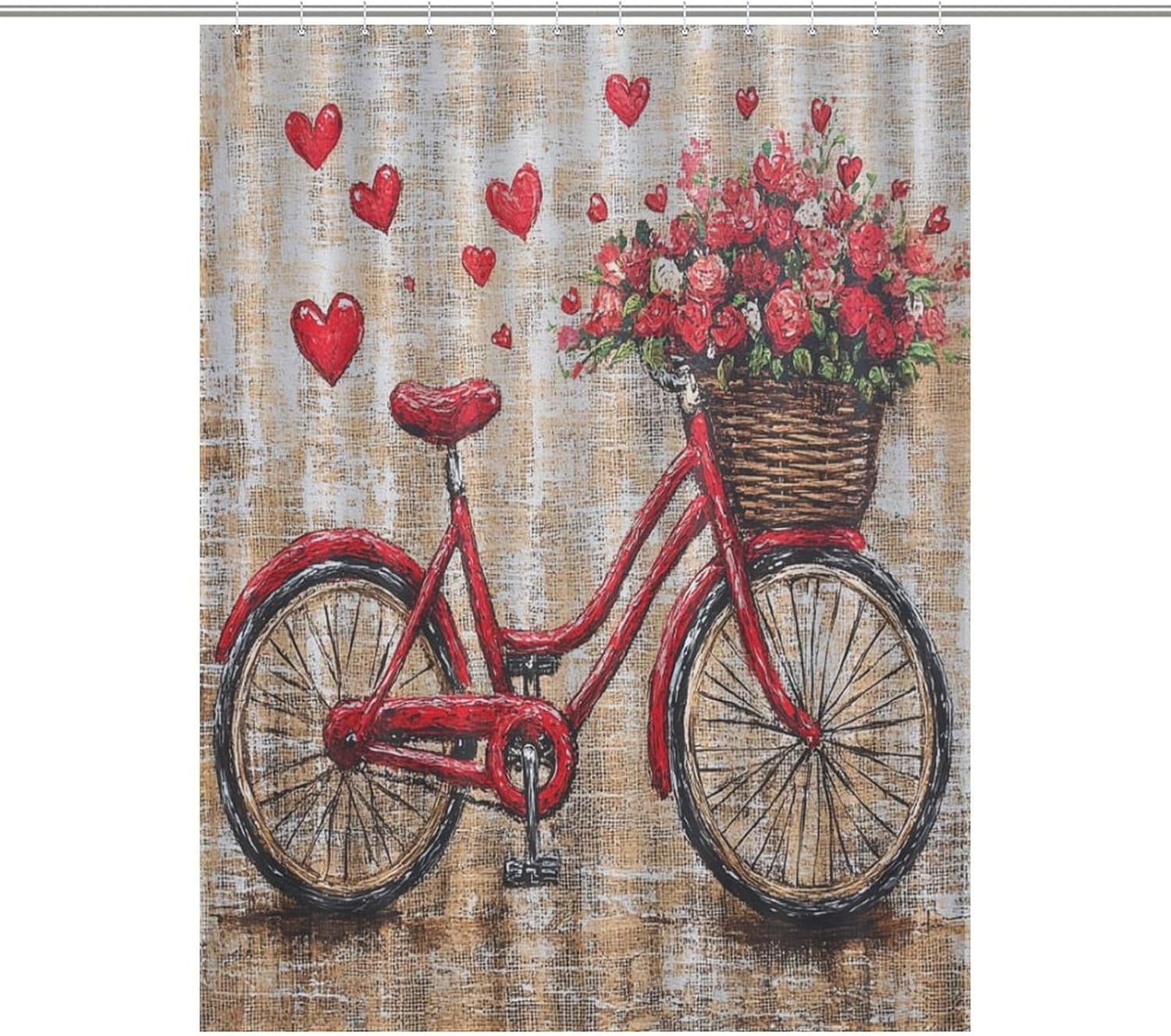 Valentine's Day Love Heart Rose Shower Curtain