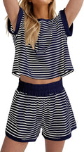 Women Striped Ribbed 2 Piece Summer Lounge Set - Soft Breathable