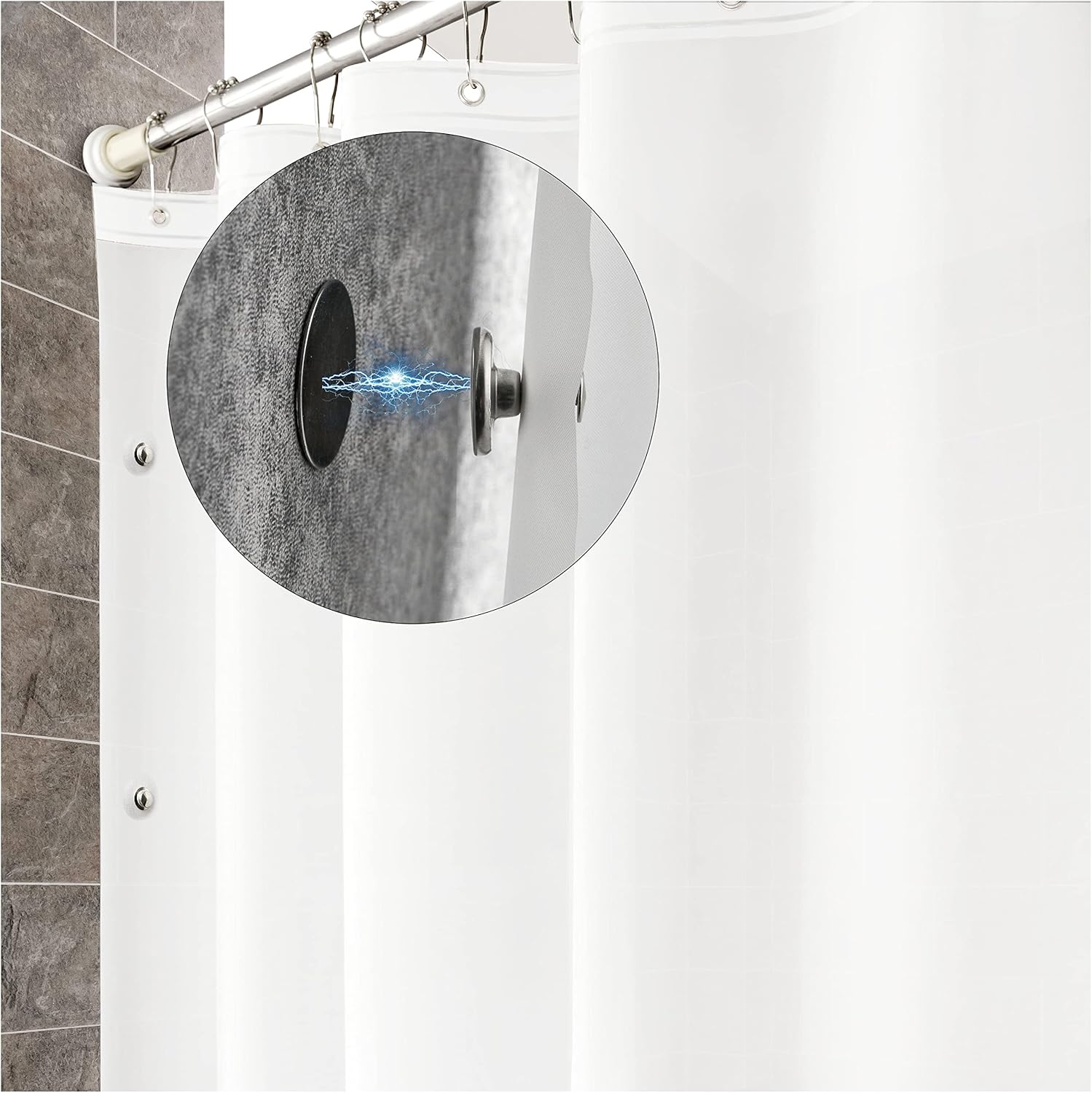 Leak-Proof White Shower Curtain Liner with Magnetic Clips