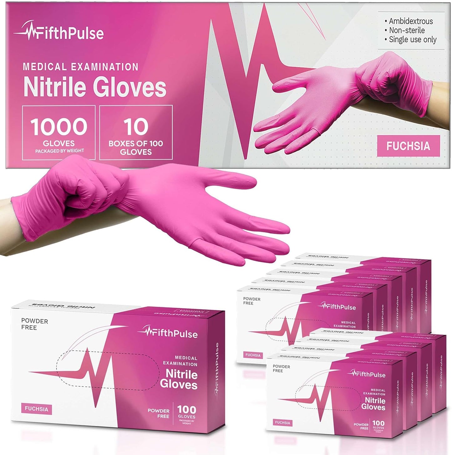 FifthPulse Fuchsia Hot Pink Nitrile Disposable Gloves for All Uses