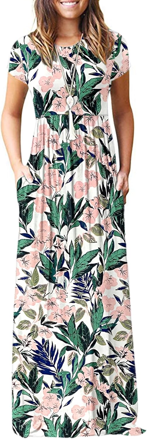 AUSELILY Women's Short Sleeve Maxi Dress for Casual Summer Wear