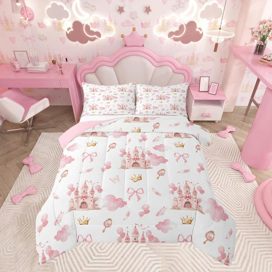 Feelyou Kids Pink Castle Duvet Insert Twin Size Comforter Set