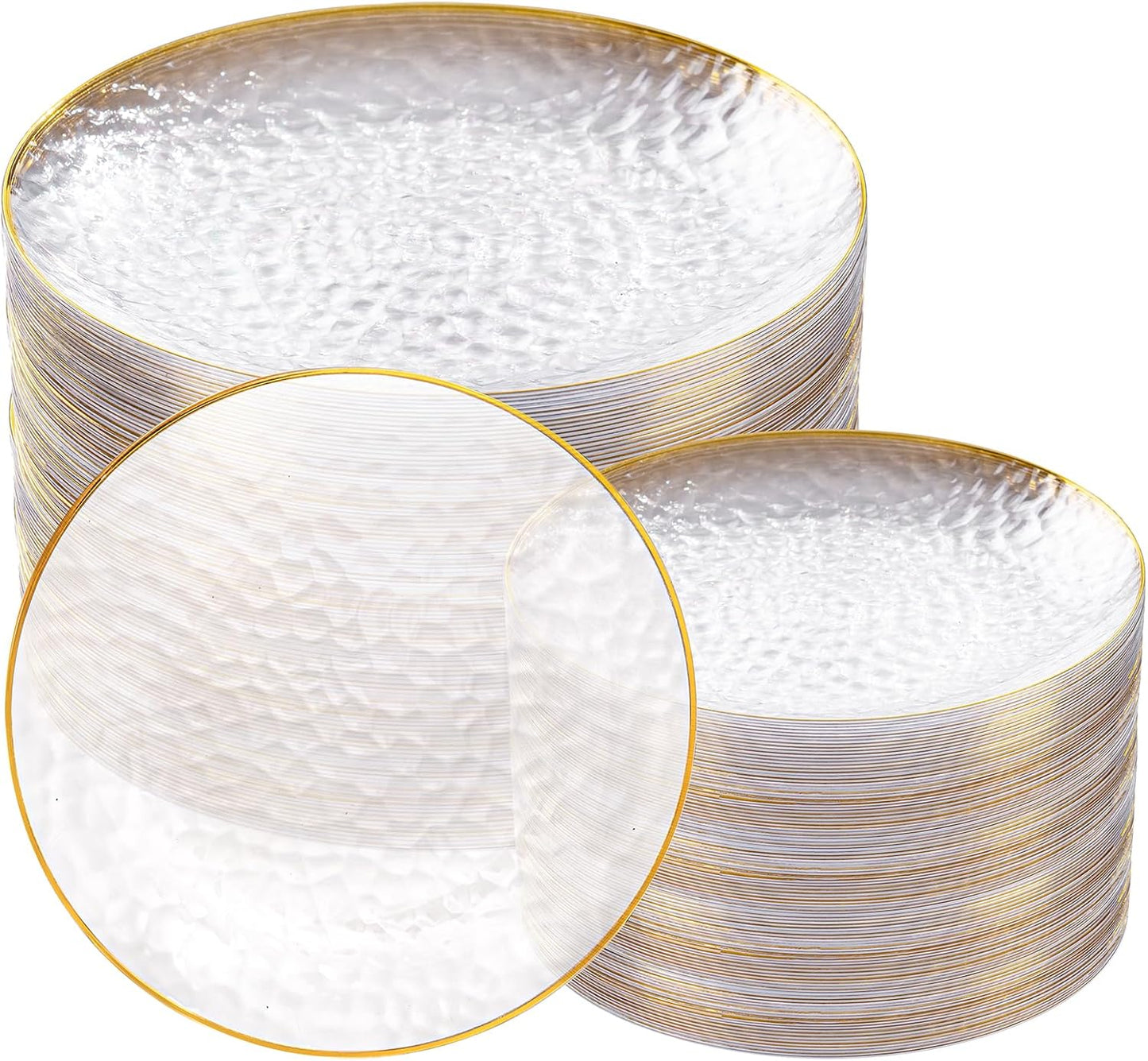 Rubtlamp 100Pcs Clear Gold Plastic Plates - Elegant & Durable Party Set