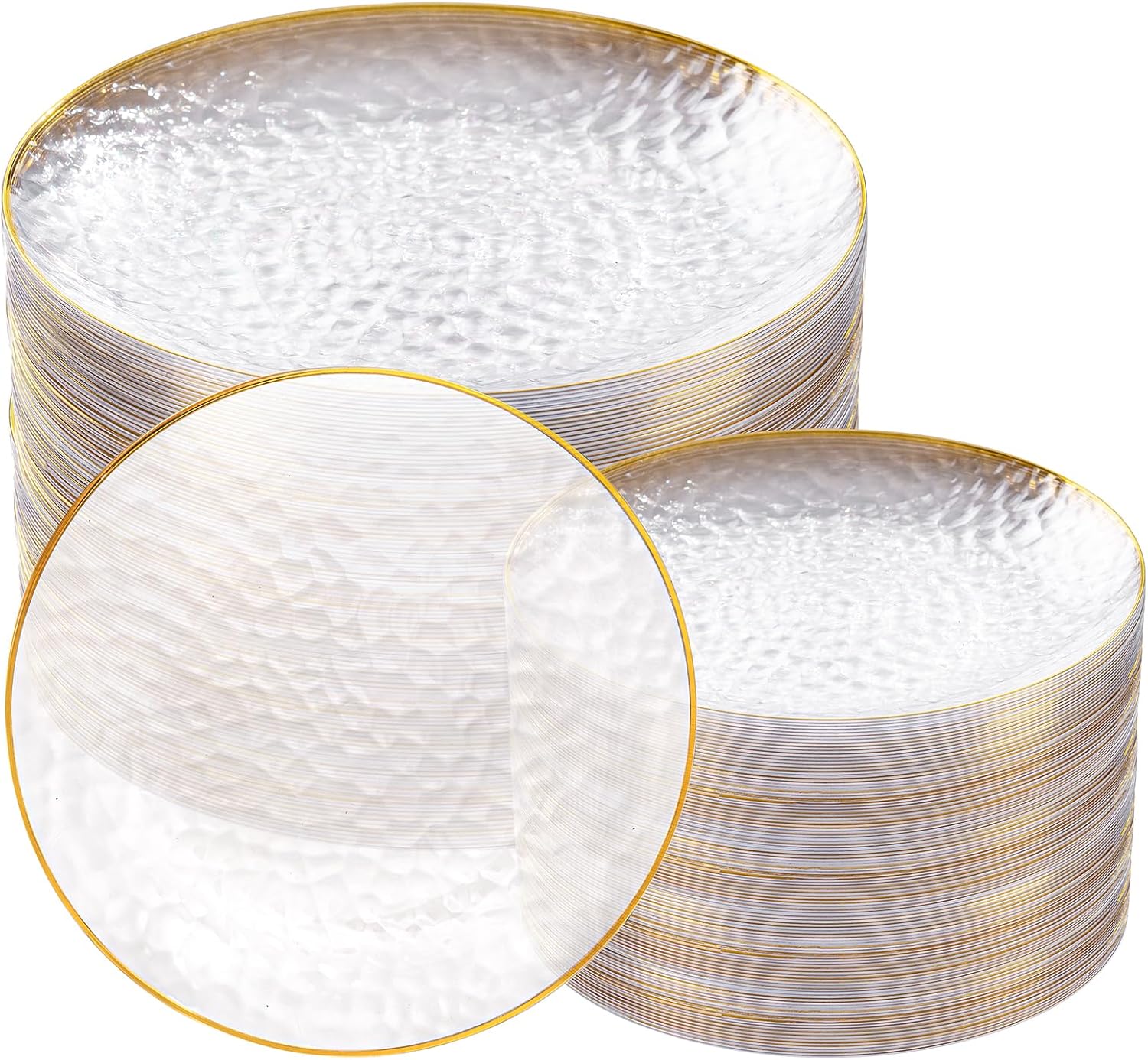 Rubtlamp 100Pcs Clear Gold Plastic Plates - Elegant & Durable Party Set