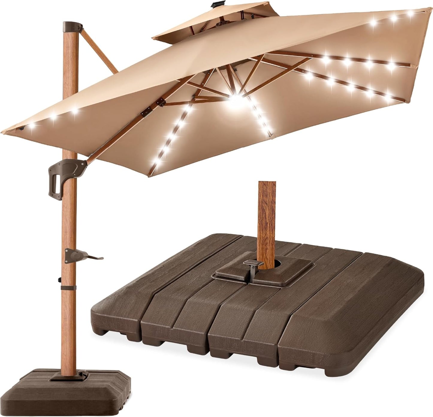 10ft Square Cantilever Patio Umbrella with Solar LED Lights