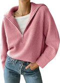 Womens Long Sleeve Half Zip Pullover Sweater - Relaxed V Neck