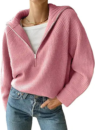 BTFBM Womens Casual Long Sleeve Half Zip Pullover Sweater