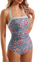 Slimming Tummy Control One Piece Swimsuit - Retro Halter Style Bathing