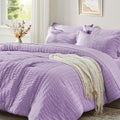 Queen Comforter Set 7 Pieces Light Purple Seersucker - Cozy All-Season