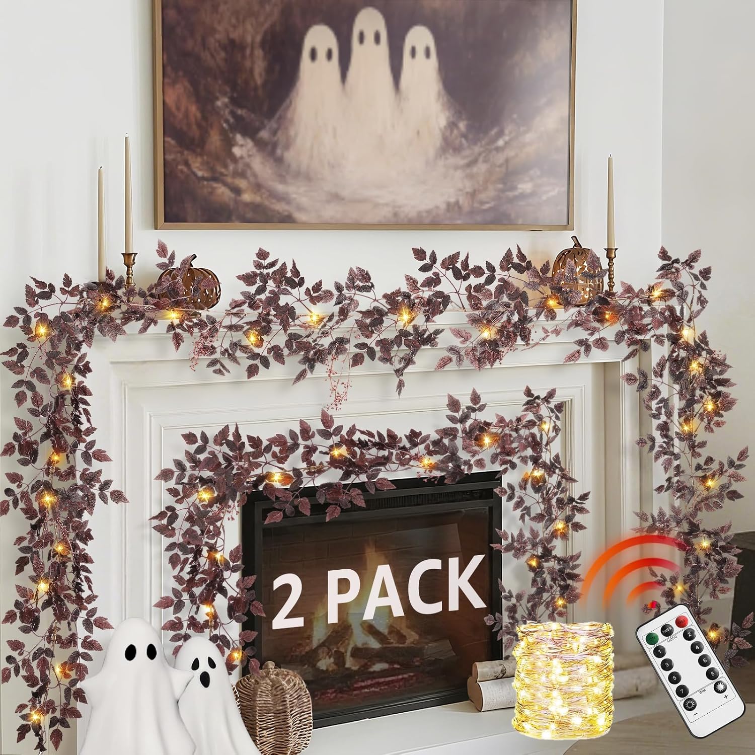 Neutral Fall Garland for Mantle Fireplace - 12 Ft Purple Decor