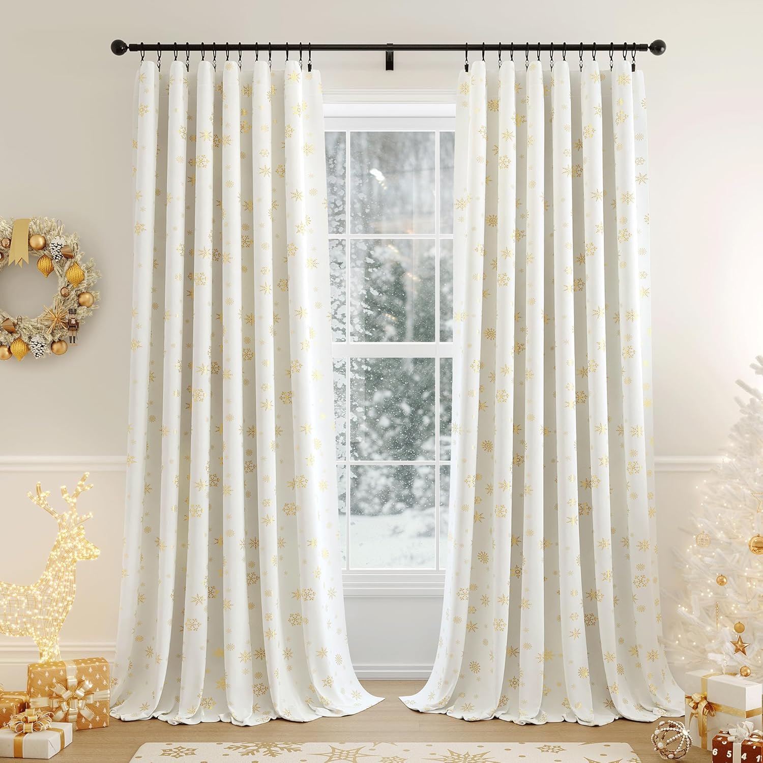 Beauoop Christmas Velvet Curtains 96 Inches Long for Holiday Decor