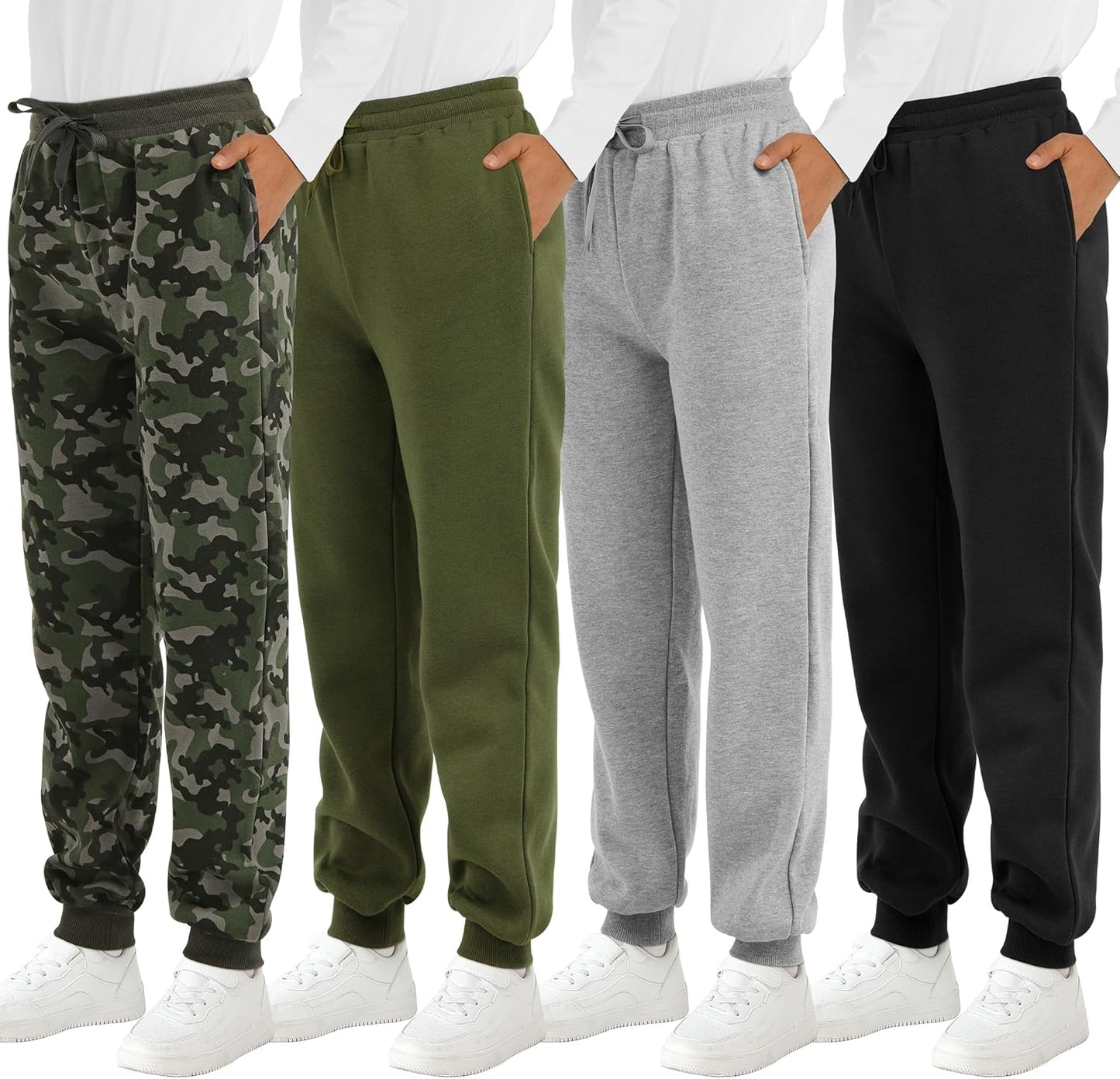 Boys' Fleece Sweatpants 4 Pack Athletic Jogger Pants with Pockets