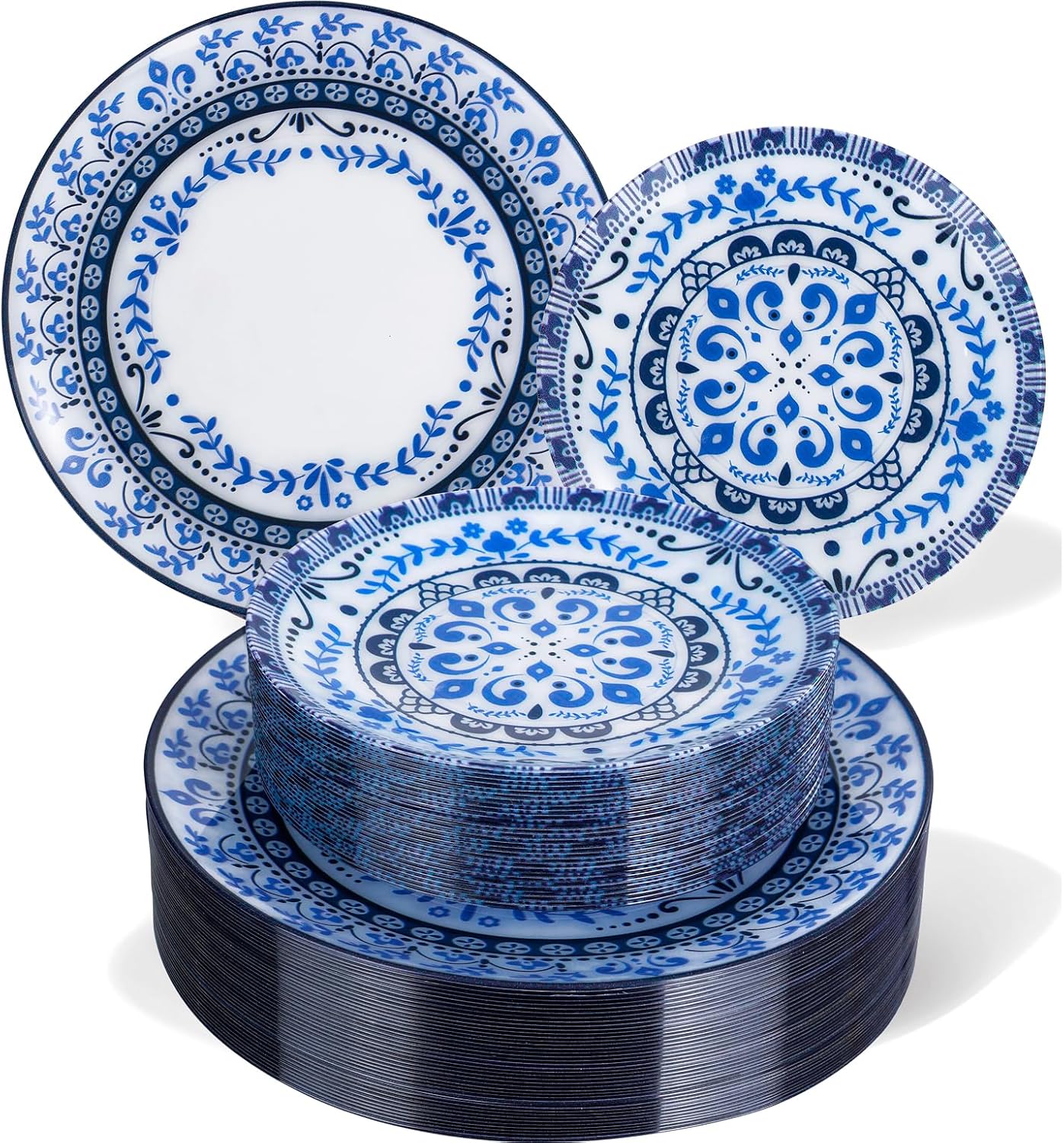 Hioasis 60pcs Blue Plastic Plates Set for Elegant Gatherings