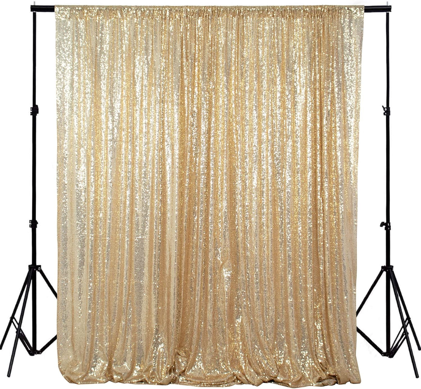 ShinyBeauty 4x7FT Light Gold Sequin Backdrop - Sparkle in Style