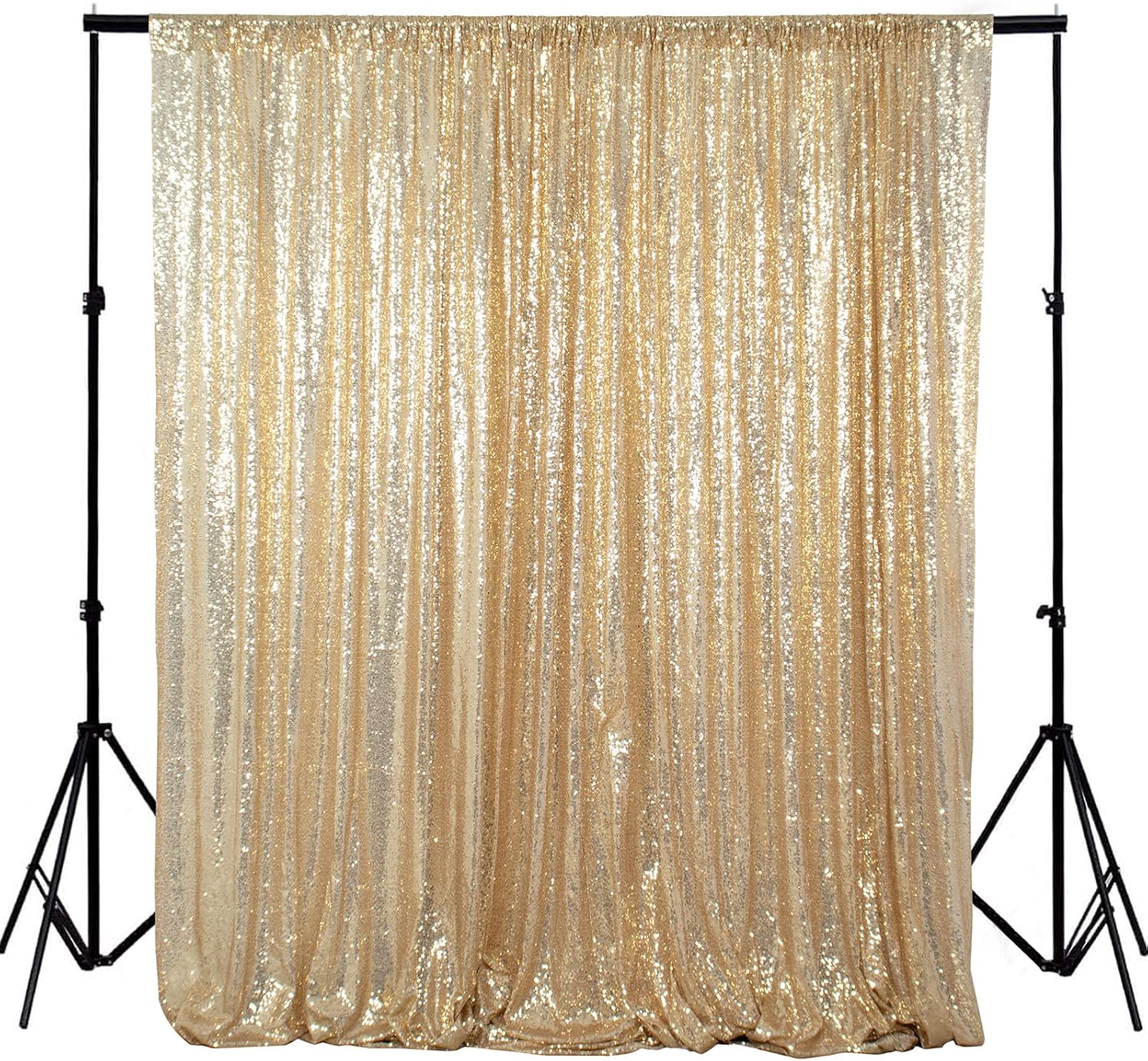 ShinyBeauty 4x7FT Light Gold Sequin Backdrop - Sparkle in Style