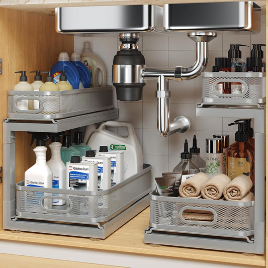 2-Pack Under Sink Storage Organizer with Dual Pull-Out Design