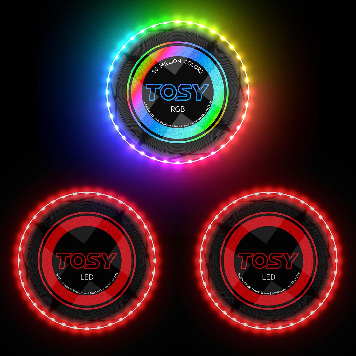 TOSY RGB Black & Red Frisbee - 108 LEDs, 16M Colors!