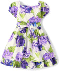Girls Fit and Flare Hydrangea Cotton Dress - Short Sleeve